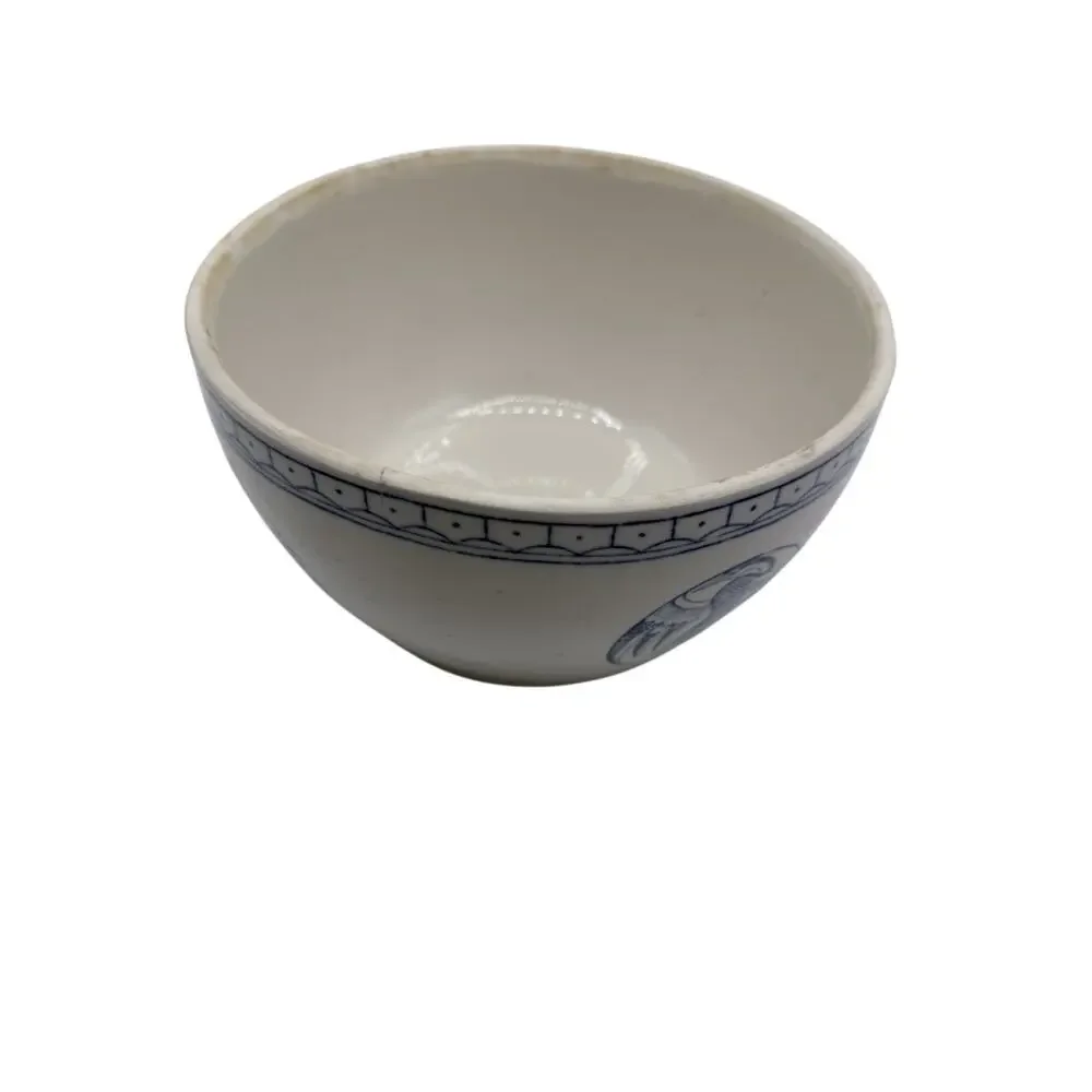 Vintage Cobalt Blue White Ceramic Lidded Serving Bowl Bird Motif